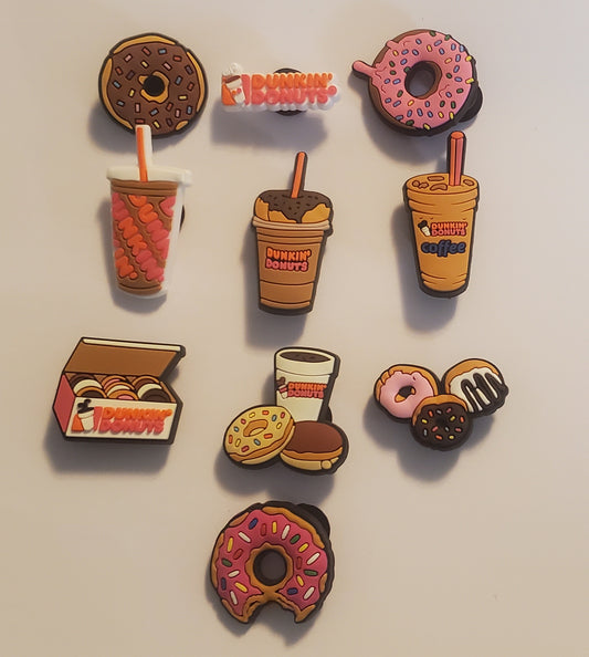 Coffee Donuts 10 pc Shoe Charms for Crocs